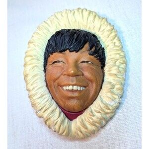 Vintage 1968 Bossons Chalkware Head ~ ESKIMO MAN ~ Wall Art Sculpture England